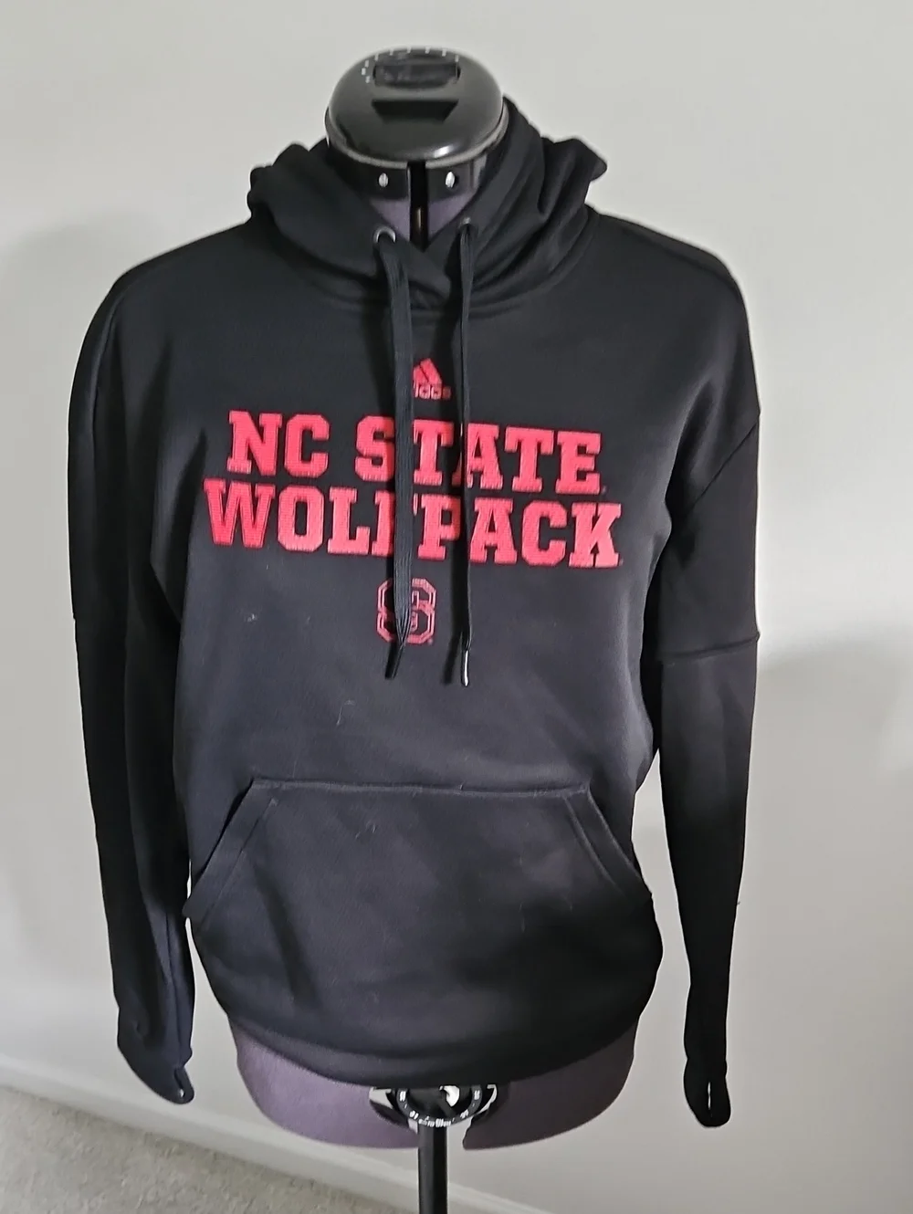 adidas Black Pullover Hoodie with Red NC State Wolfpack